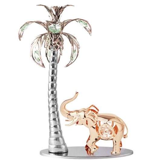 Crystocraft Elephant and Palm Tree Ornament with Bohemia Crystals