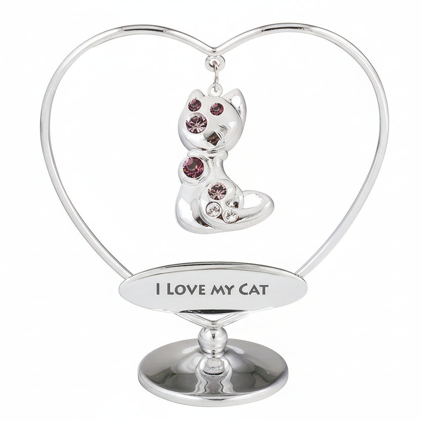 Crystocraft "I Love My Cat" Heart Ornament with Bohemia Crystals