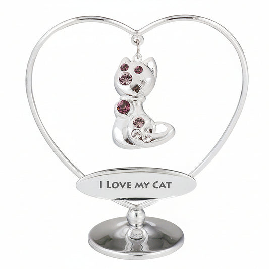 Crystocraft "I Love My Cat" Heart Ornament with Bohemia Crystals