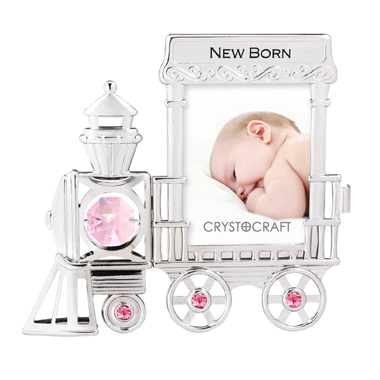 Crystocraft Baby Train Photo Frame Keepsake with Bohemia Crystals