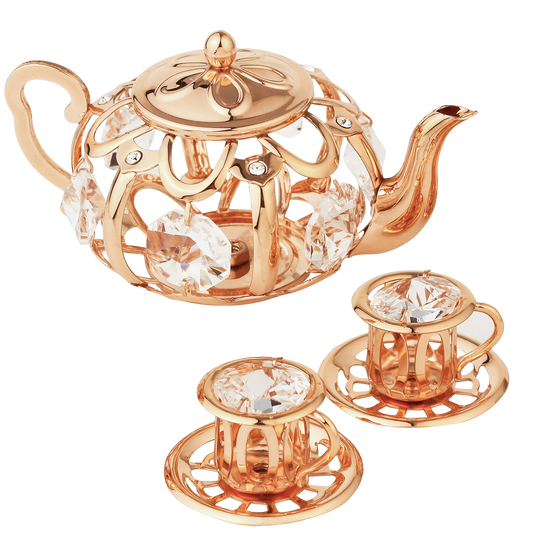 Crystocraft Tea Pot Set Ornament with Bohemia Crystals