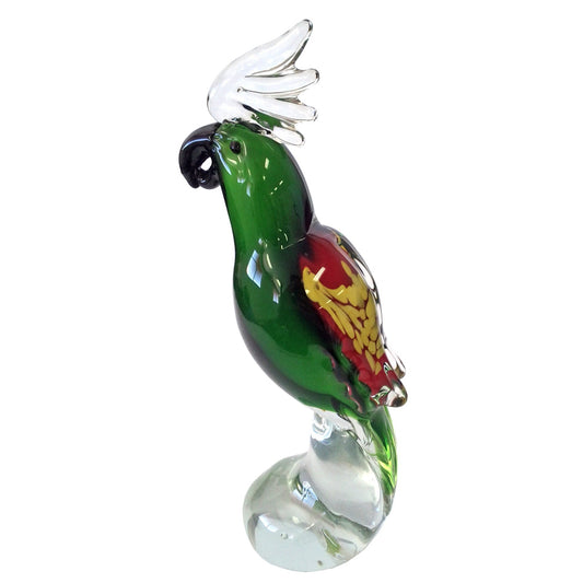 Green Parrot Glass Figurine